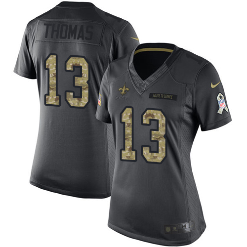 Women's Limited Michael Thomas Nike Jersey Black - #13 2016 Salute to Service NFL New Orleans Saints
